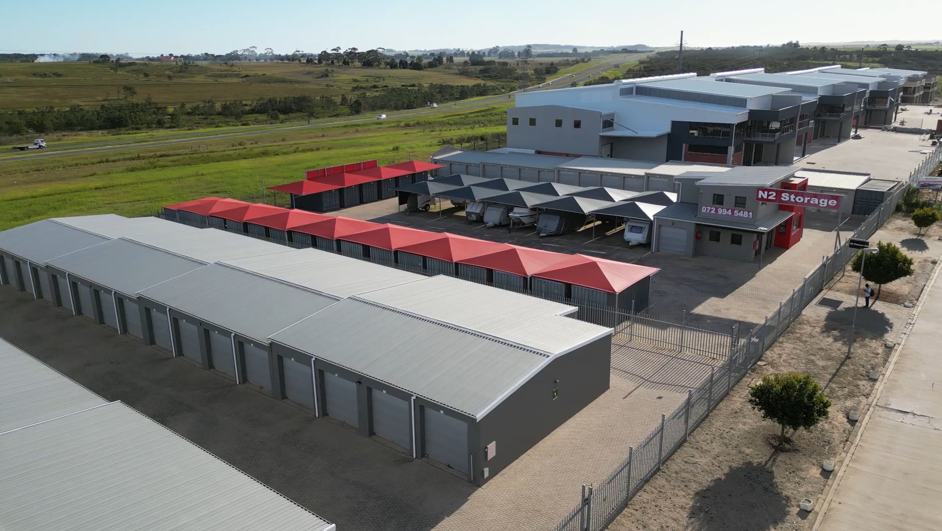 Wide drive lanes between storage blocks at N2 Storage George